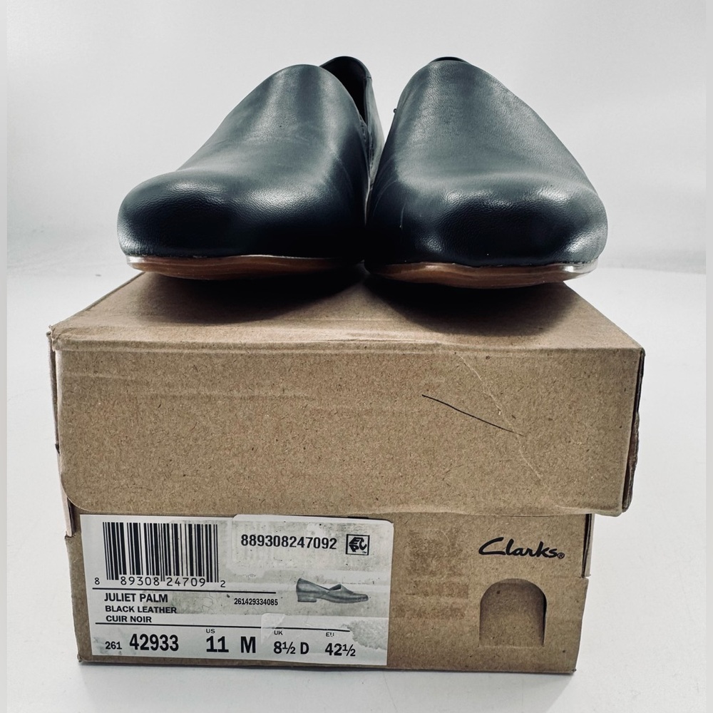 Clarks Juliet Palm Shoes Womens Size 11 Black Leather Loafer Slip-On Flats NEW